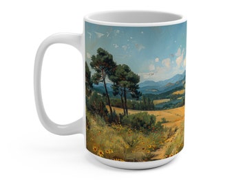 Taza de café con pintura de paisaje/taza de té de arte impresionista/taza de café de cerámica de 15 oz