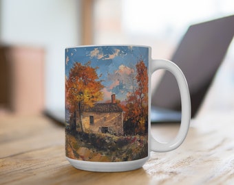 Taza de café con pintura de paisaje/taza de té de arte impresionista/taza de café de cerámica de 15 oz