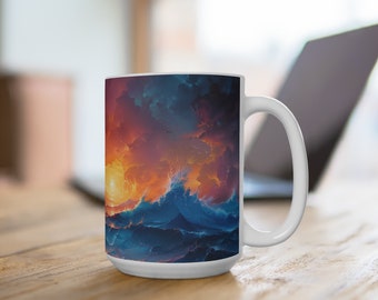 Taza de café con pintura de paisaje/taza de té de arte realista/taza de café de cerámica de 15oz