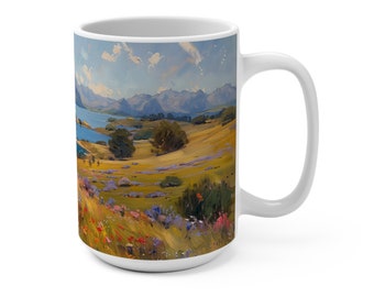 Taza de café con pintura de paisaje/taza de té de arte impresionista/taza de café de cerámica de 15 oz