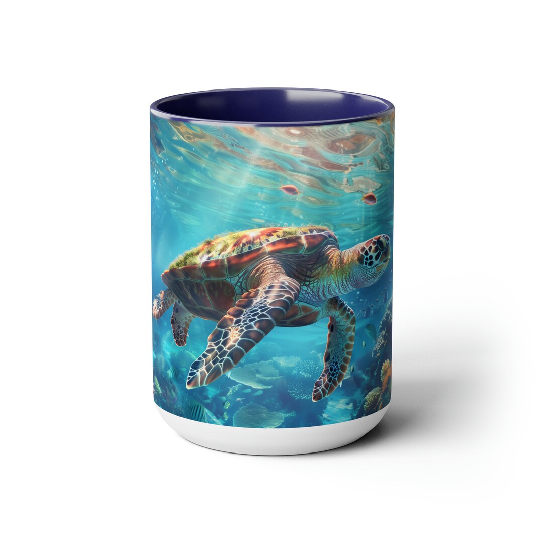 Turtle Shell Cups Sea Turtle Animal Mug | Two-tone Aquarium Coffee Cup | 15oz Coral Reef ...