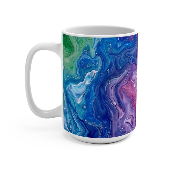 Rainbow Acrylic Pour Coffee Mug | Multicolor Fluid Art Tea Mug | Ceramic  Abstract Painting 15oz Coffee Cup - Etsy