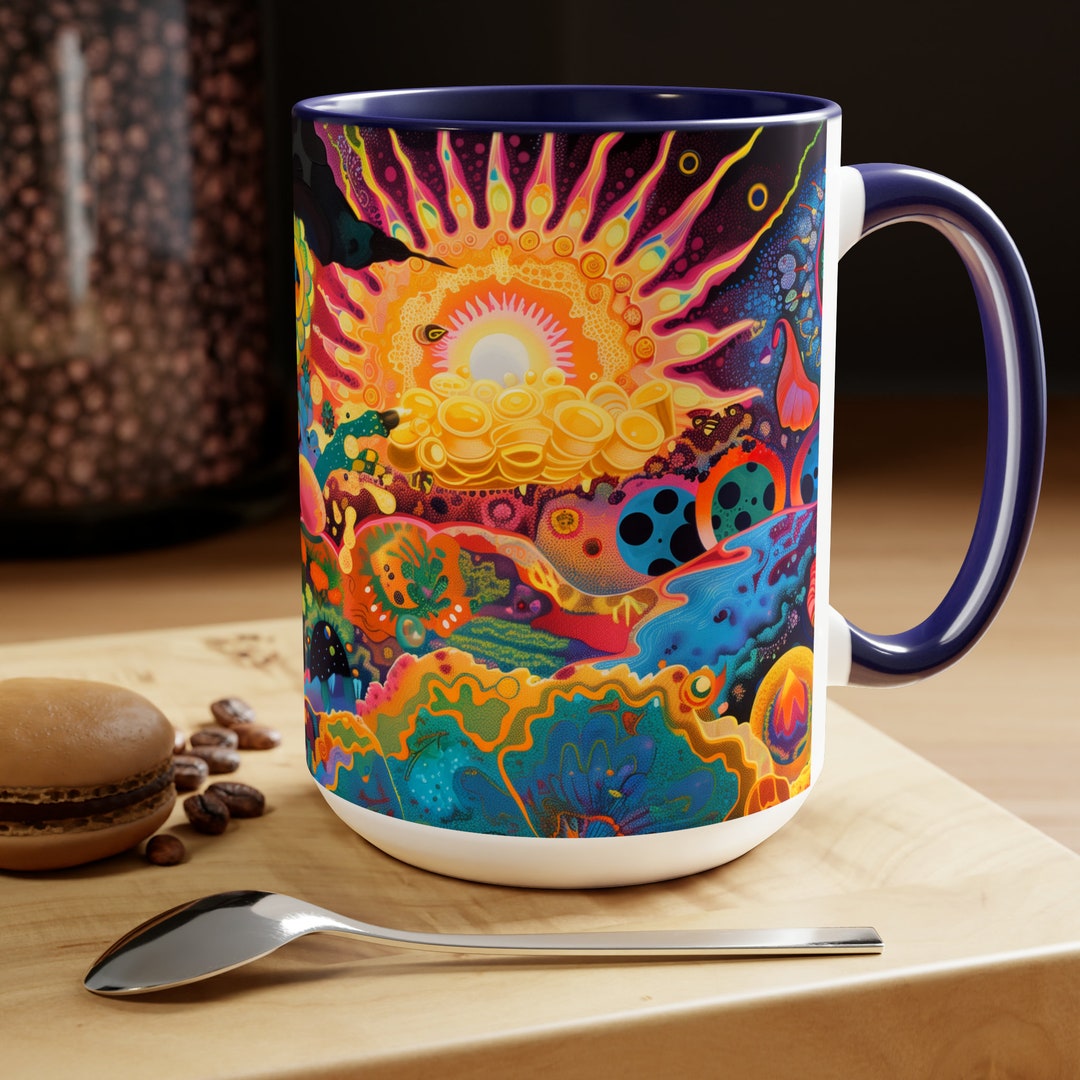 Trippy Tea Psychedelic Abstract Art Mug | Ceramic Trippy Rainbow Tea Mug | Two ...