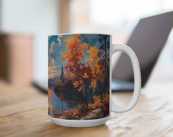 Taza de café con pintura de paisaje/taza de té de arte realista/taza de café de cerámica de 15oz
