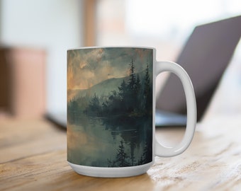 Taza de café con pintura de paisaje/taza de té de arte realista/taza de café de cerámica de 15oz