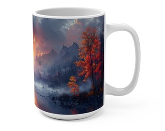 Taza de café con pintura de paisaje/taza de té de arte realista/taza de café de cerámica de 15oz