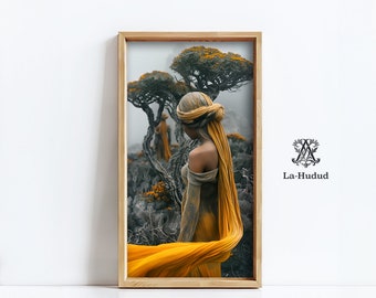 Black Woman Surreal Art | Surreal Mother Nature Art Print | Socotra Tree | Blood Tree Art |  Dragon Blood Tree  | Dreamy Tree Garden Print