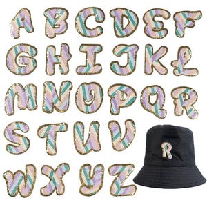 Alphabet A - Z Buchstaben Bügelbild Glitzer Leder Besticktes Aufbügeln Aufnäher