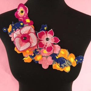3D Blume Strass Spitze Kragen Ausschnitt Nähen Applikation Collar Patch Kleid