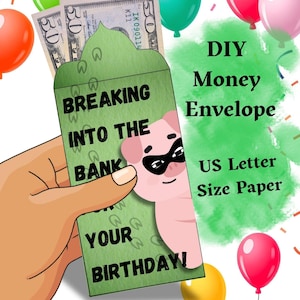 Caja de regalo de dinero imprimible, porta efectivo para cumpleaños, plantilla divertida de caja de regalo para hacer usted mismo, ideas únicas para regalar dinero, porta efectivo divertido para cumpleaños, dólares