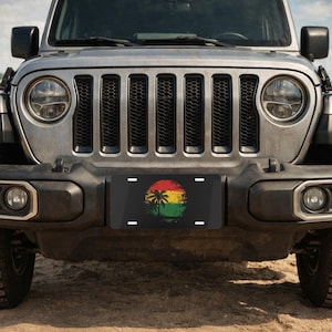 Rasta Vintage Sunset Palm Trees Vanity Plate | Tropical Reggae License Plate