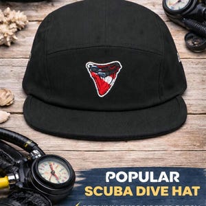 Scuba Dive Hat for Divers | Embroidered Dive Flag Patch Cap | Adjustable Shark Tooth Lover Gift | Dive Boat Crew Apparel