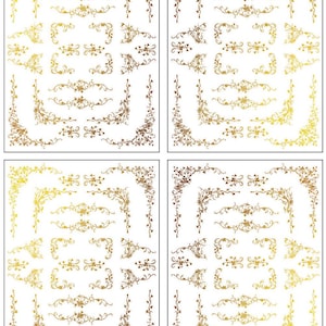 May include: A sheet of gold and brown decorative stickers featuring a variety of ornate floral designs. The stickers are perfect for adding a touch of elegance to crafts, cards, and other projects.