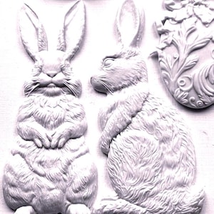 IOD Les Lapins Decor Mould™ 6" x 10" FREE SHIPPING Orders over 150 Resin Clay Fondant Plaster Soap Rabbit Bunny Easter Egg Flowers