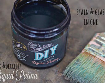 Dark & Decrepit Liquid Patina (Top Coat) by Debi's Design Diary 8oz. Use as A Stain for Unfinished Wood or Layer On Paint for an Aged Look