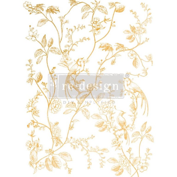 KACHA A Bird Song Redesign with Prima 18" x 24" Decor Furniture Rub On Transfer FREE SHIPPING Orders over 150 Spring Floral Gold Foil