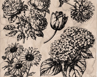 IOD Garden Bouquet Decor Stamp™ 12&quot; x 12&quot; FREE SHIPPING Orders over 150 Rubber Silicone Roses Hydrangeas Tulip Mum Daisies Brown Eyed Susan