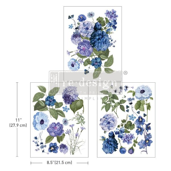 Blue Gardens Redesign with Prima Middy 3 Sheets 8.5" x 11" Decor Furniture Rub On Transfer FREE SHIPPING Orders over 150 Floral Roses Purple