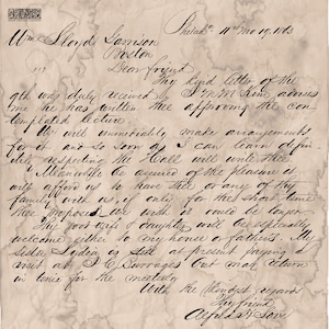 May include: A handwritten letter on aged paper with brown splotches. The letter is dated "Philad. 11th. me 19. 1863" and signed "Affectionately". The letter discusses arrangements for a lecture and mentions a family visit.