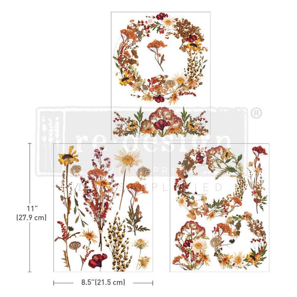 Dried Wildflowers Redesign w/ Prima Middy 3 Sheets 8.5" x 11" Decor Furniture Rub On Transfer FREE SHIPPING Orders over 150 Floral Fall