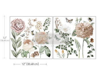 An Afternoon In The Garden Redesign with Prima 2 Sheets 12" x 12" Maxi Decor Rub On Transfer FREE SHIPPING Orders over 150 Botanical Roses