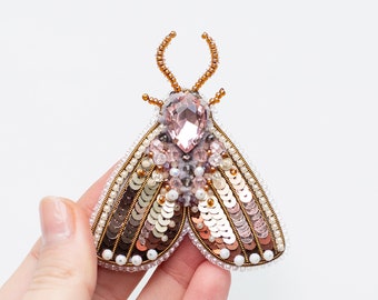 Bead Embroidery Kit Pink Moth. Seed Bead Brooch kit. DIY Craft kit. Insect Beading kit. Needlework beading. Handmade Jewelry Making Kit