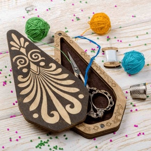 Floral Plywood Scissors Storage Box: Needlework Tool Organizer