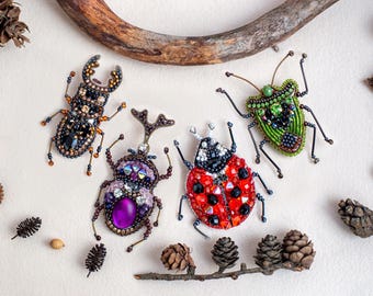 Kit de Bordado com Miçangas (4 peças): Broches de Insetos DIY, Criação de Bijuterias