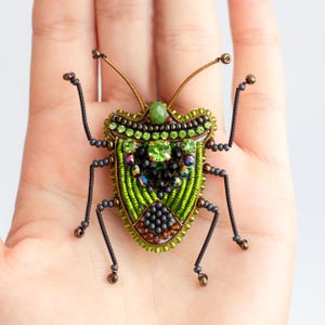 Bead Embroidery Kit: Green Shield Bug Brooch DIY Craft