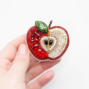 Bead Embroidery Apple Brooch Kit: DIY Needlework Craft