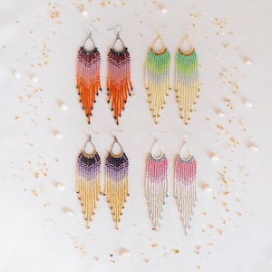 DIY Beaded Dangle Earrings Kit: Long Feather Earrings, Adult Craft