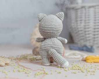 ライトグレーの猫の編みぐるみキット：初心者向けDIYクラフト - Etsy 日本