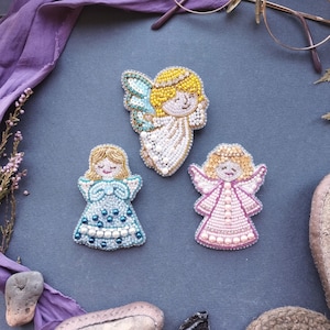 Beaded Christmas Angel Brooch Kit, DIY Holiday Jewelry Embroidery Set