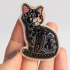 Black Cat Bead Embroidery Brooch Kit: DIY Jewelry Making