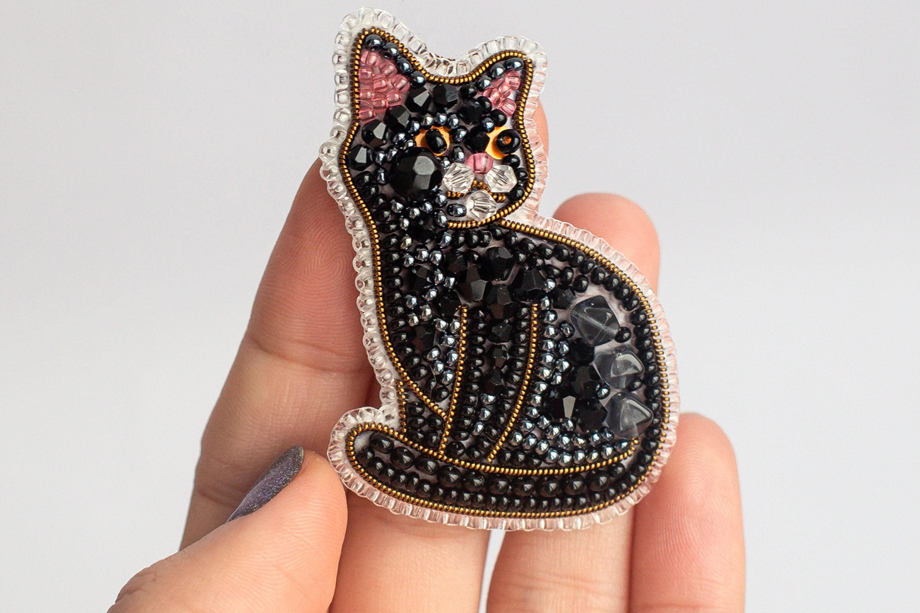黒猫ビーズ刺繍ブローチキット：DIYジュエリー作り - Etsy 日本