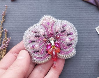 Bead Embroidery Kit: Orchid Flower Brooch, DIY Jewelry Making