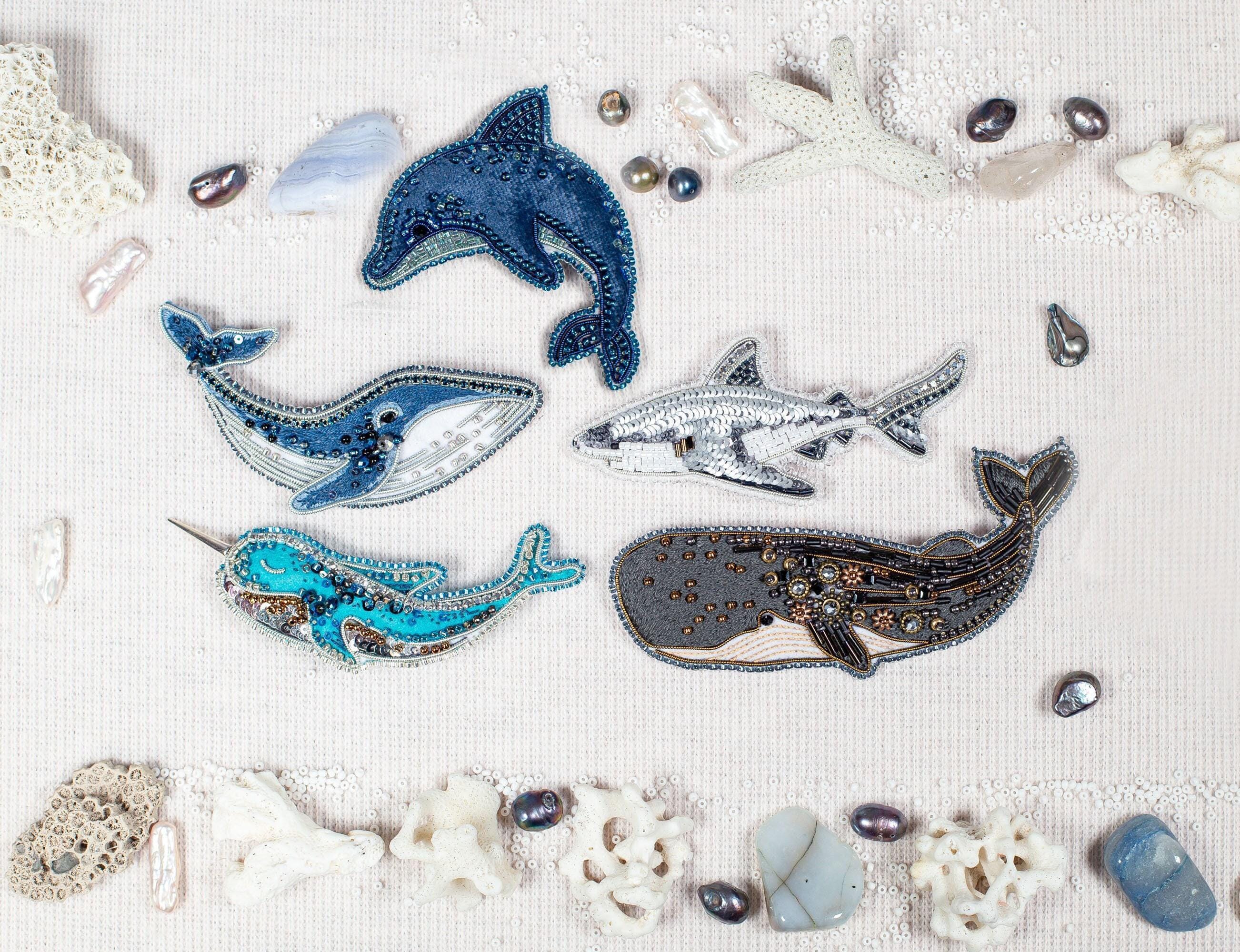海の生き物ビーズ刺繍キット5点セット：DIYマリンブローチ - Etsy 日本