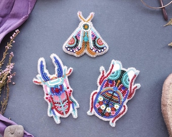 Mexican Folk Art Beaded Brooch Kit, Colorful Insect Embroidery Set (DIY Jewelry)