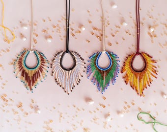 DIY Feather Pendant Kit: Seed Bead Jewelry Making Craft