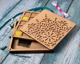 Handmade Seed Bead Organizer, Plywood Beading Board, Craft Storage