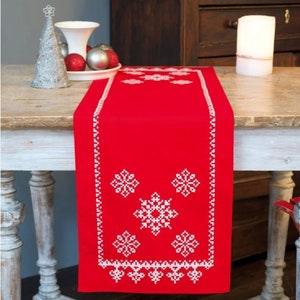 Christmas Table Runner Cross Stitch Kit: Snowflake Embroidery (12x41 in)