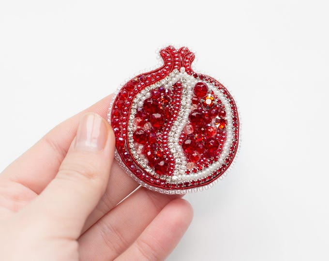 Beaded Pomegranate Brooch Kit: Bead Embroidery DIY Jewelry Making (Beginner)