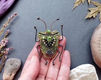 Green Shield Bug Brooch Beading Kit – DIY Embroidery Beetle  Jewelry Set