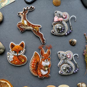 Forest Animal Beaded Brooch Kit, Woodland DIY Jewelry Embroidery Set