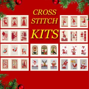 Cross stitch kit for making Christmas postcards, Handmade Xmas postcards DIY stitching kit, Winter embroidery