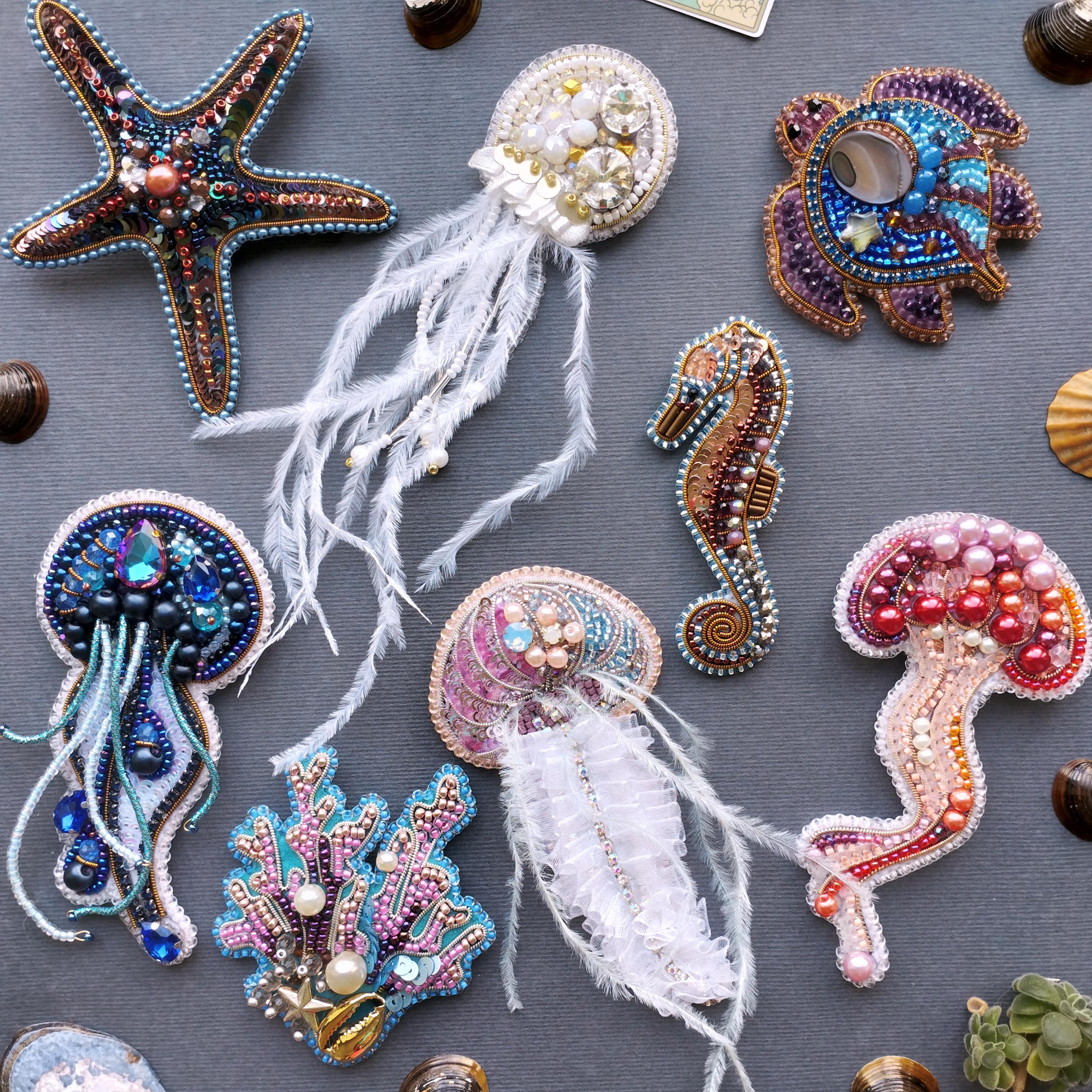 Ocean Brooch Ready to Wear, Tropical Sea Jewelry, Turtle Starfish