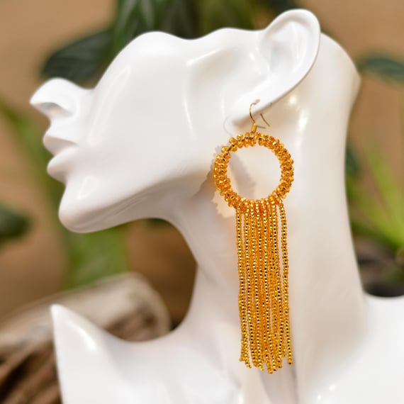 Gold Beaded Tassel Earrings DIY Kit: Adult Jewelry Making