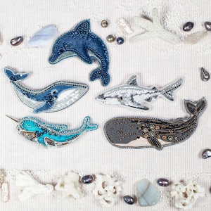 Bead Embroidery Kit - Set of 5 Sea Creatures, DIY Craft kits, Marine Beaded Brooches, Jewelry Making Kits for Adults, Needlework beading