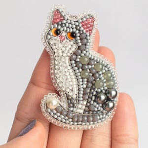 Kit grijze kat kralenbroche: DIY-borduuraccessoire
