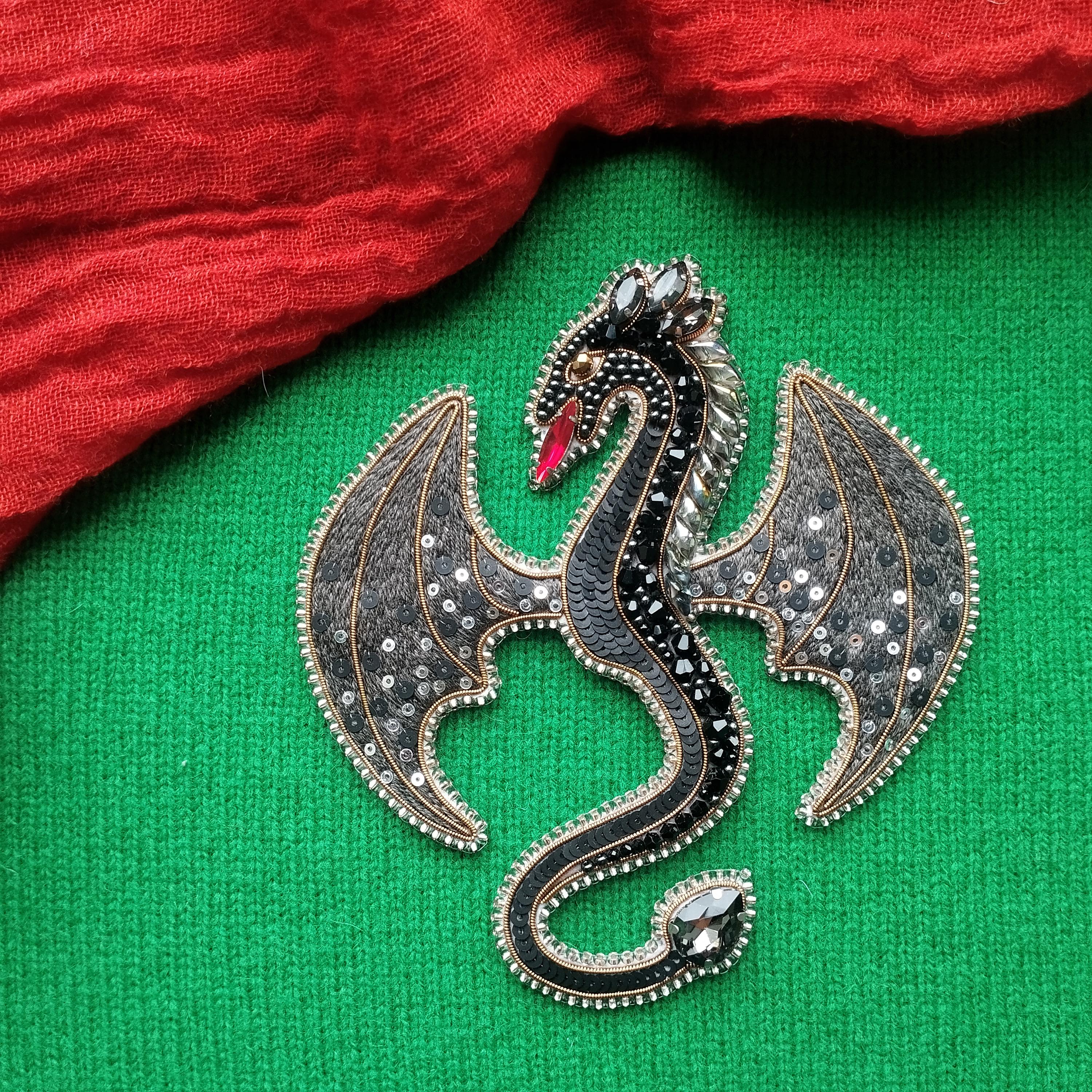 Kit de broches dragon en perles : broderie de perles de rocaille à faire soi -même, bijoux fantaisie - France